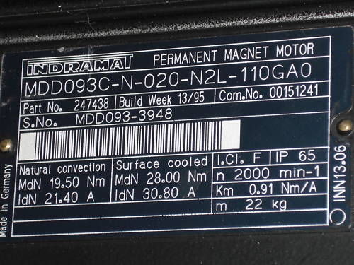 INDRAMAT MDD093C-N-020-N2L-110GA0 PERMANET MAGNET MOTOR