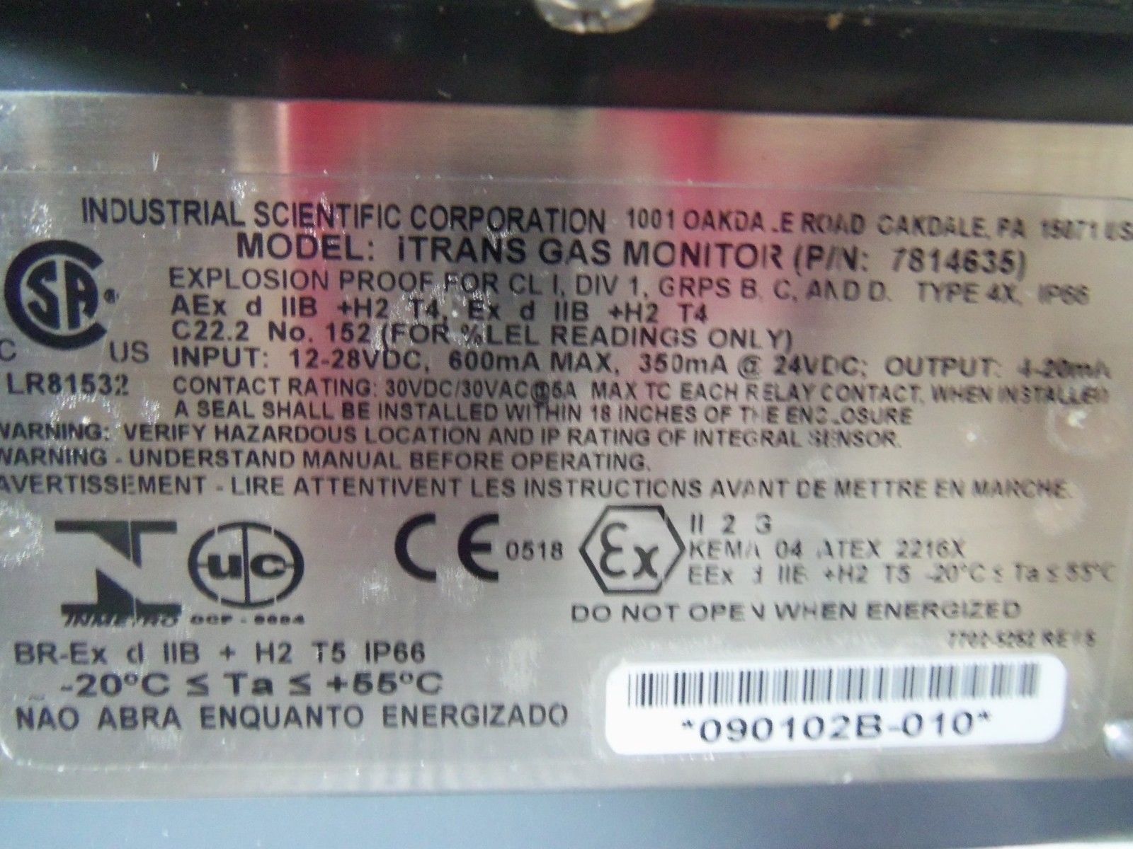 SCIENTIFIC ITRANS GAS MONITOR 7814635 (AS PICTURED) UNMP