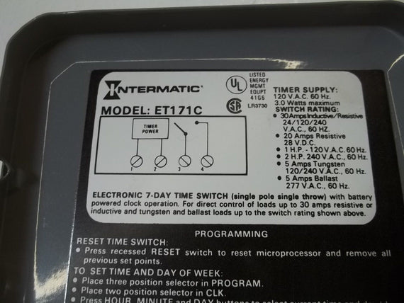 INTERMATIC MODEL ET171C ELECTRONIC INTERMATIC TIMER *USED*