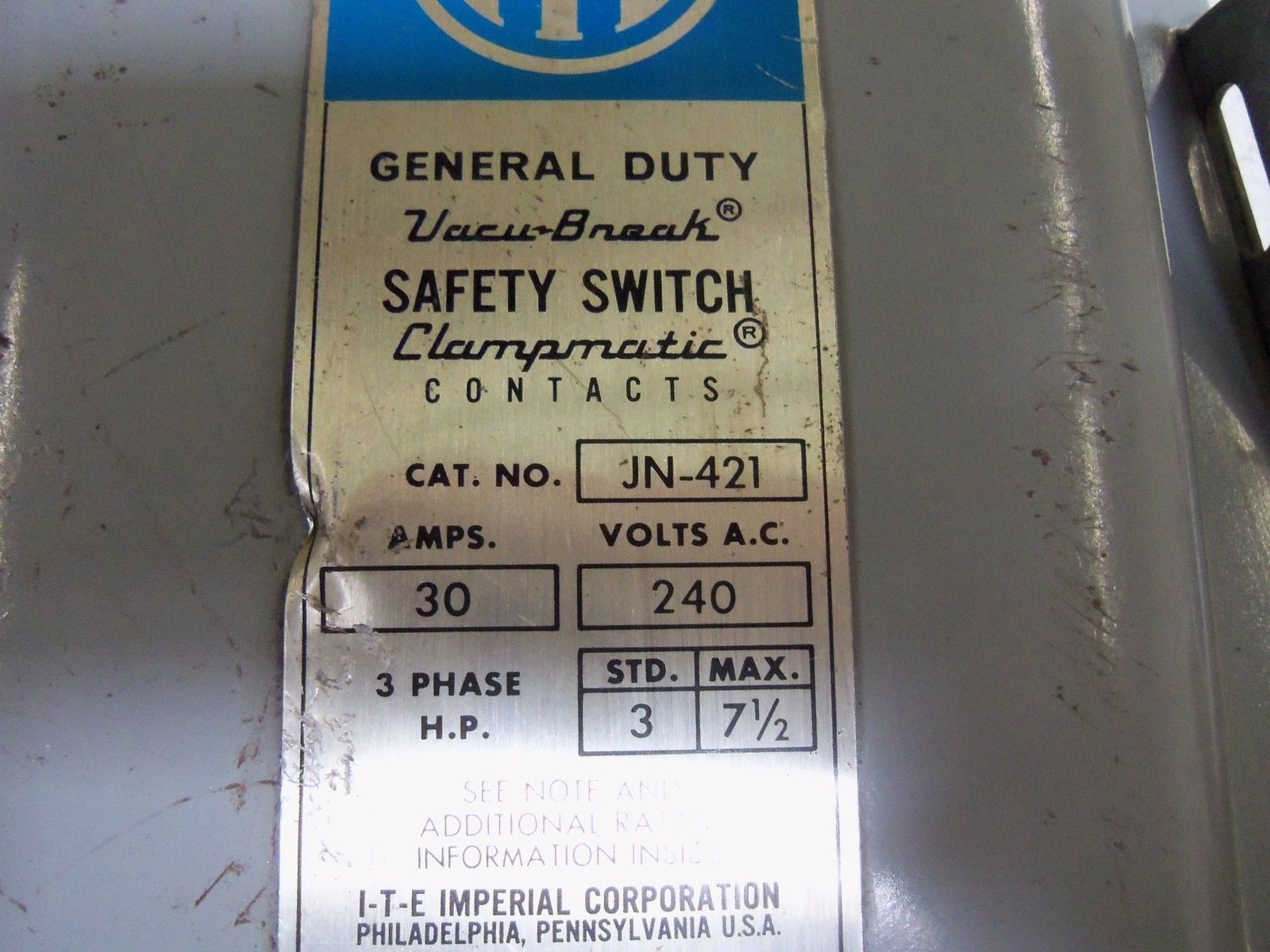 ITE JN-421 SAFETY DISCONNECT SWITCH UNMP