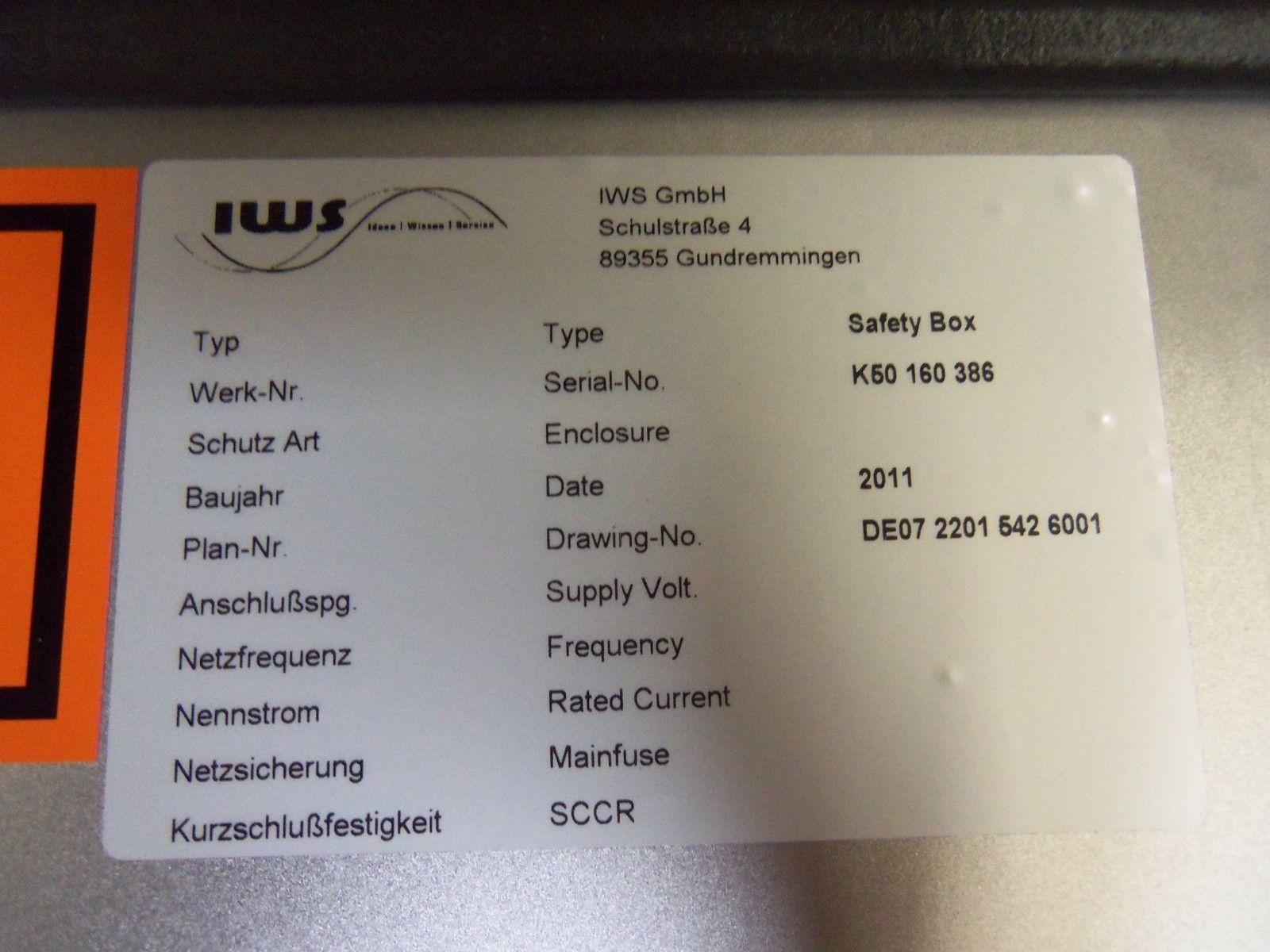 IWS 89355 SAFETY BOX NSNP