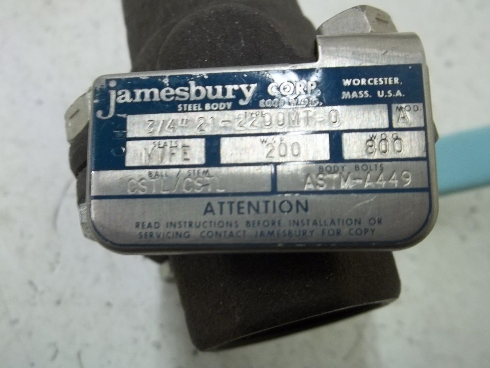 JAMESBURY 21-2200MT-0 3/4" BALL VALVE UNMP