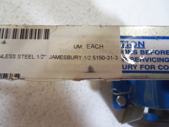 JAMESBURY BALL VALVE 1/2" 5150-31-3 UNMP