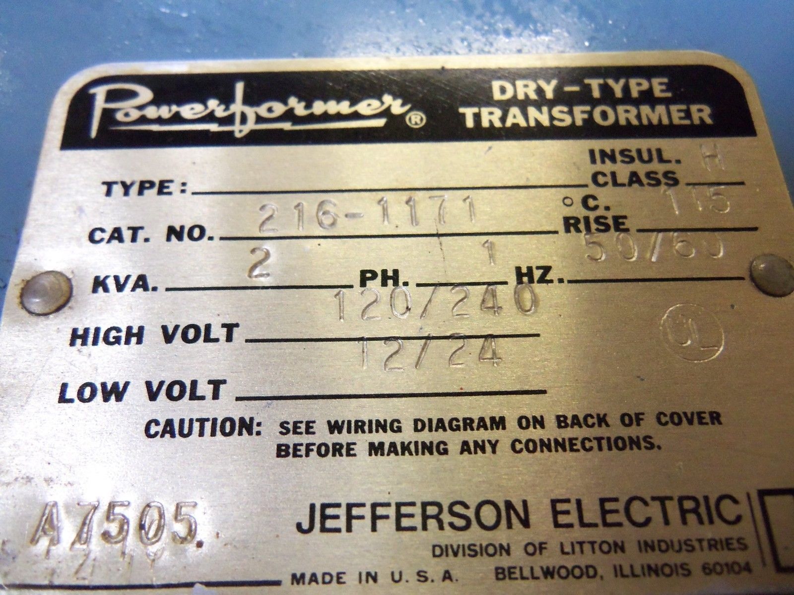 JEFFERSON ELECTRIC 216-1171 TRANSFORMER UNMP
