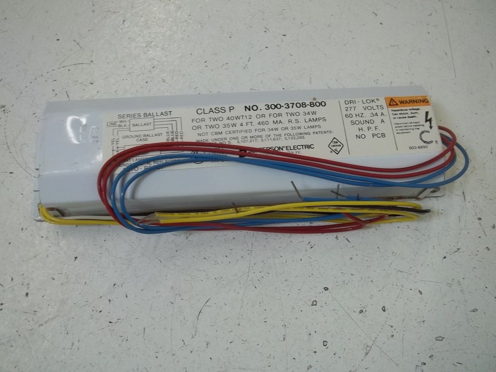 JEFFERSON ELECTRIC 300-3708-800 FLUORESCENT LAMP BALLAST 227V NSMP