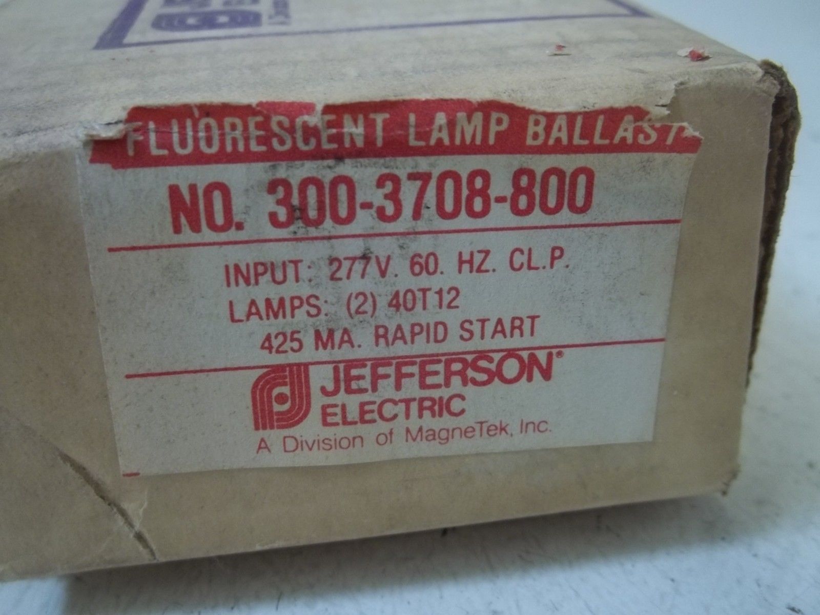 JEFFERSON ELECTRIC 300-3708-800 FLUORESCENT LAMP BALLAST 227V NSMP