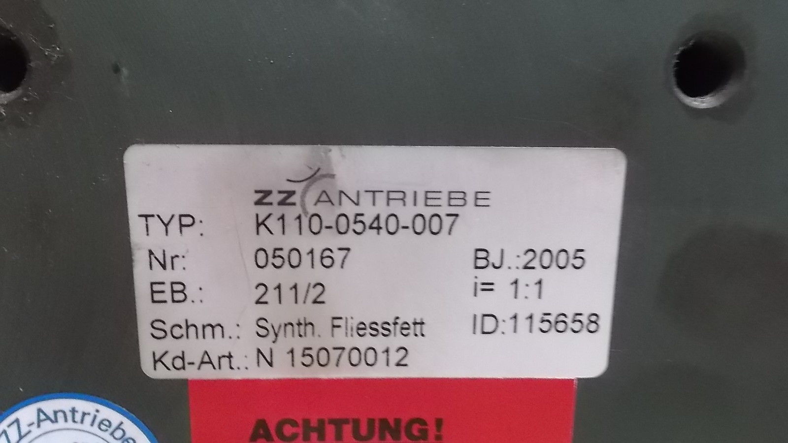 K110-0540-007 GEAR REDUCER (AS PICTURED) UNMP