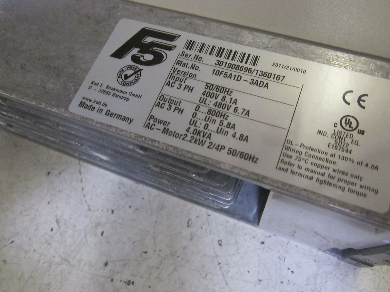 KEB 10F5A1D-3ADA 400/480VAC 8.1/6.7A NSMP