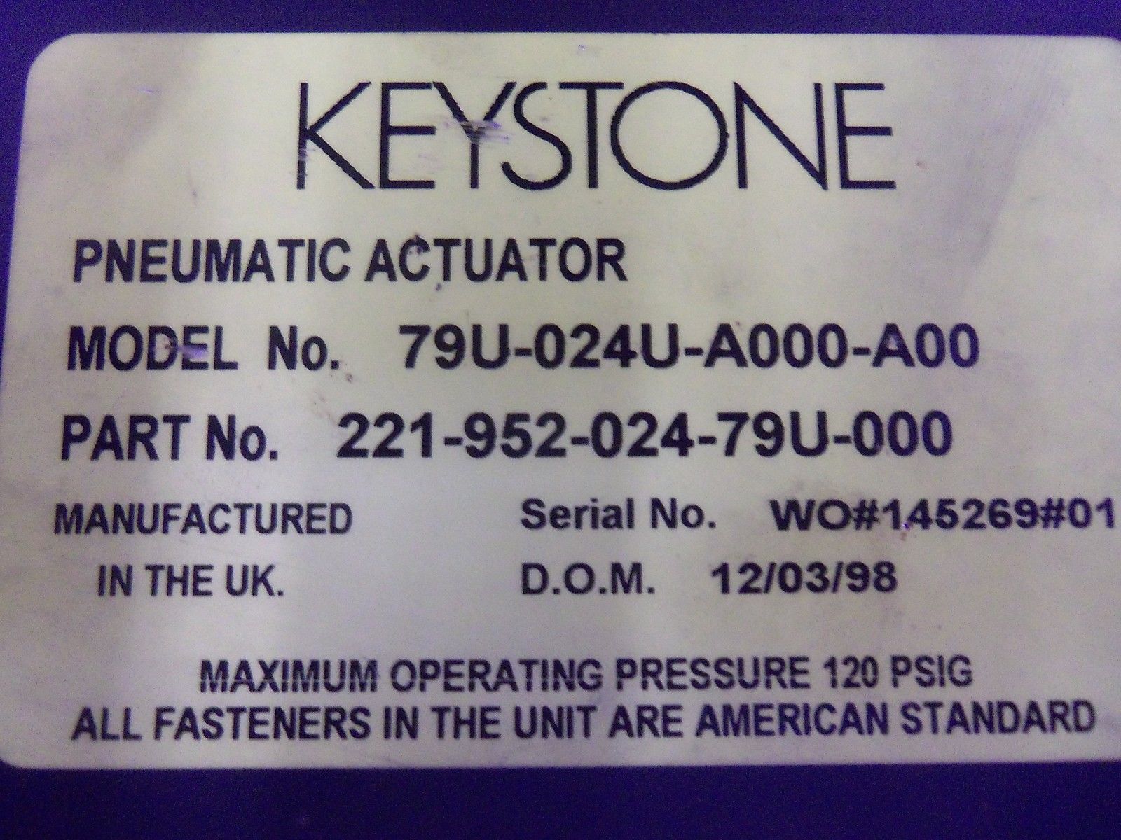 KEYSTONE 221-952-024-79U-000 *USED*