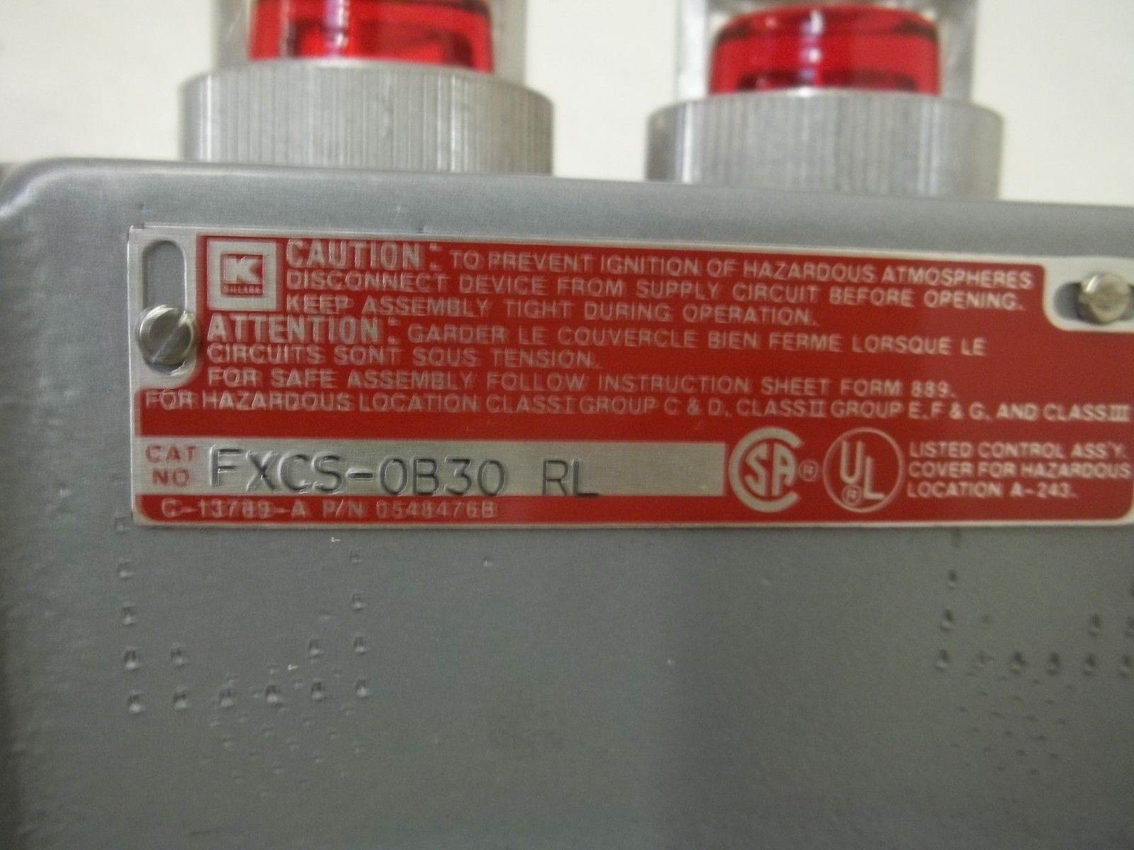 KILLARK FXCS-0B30-RL DOUBLE PILOT LIGHT CONTROL STATION RED LENS NSMP
