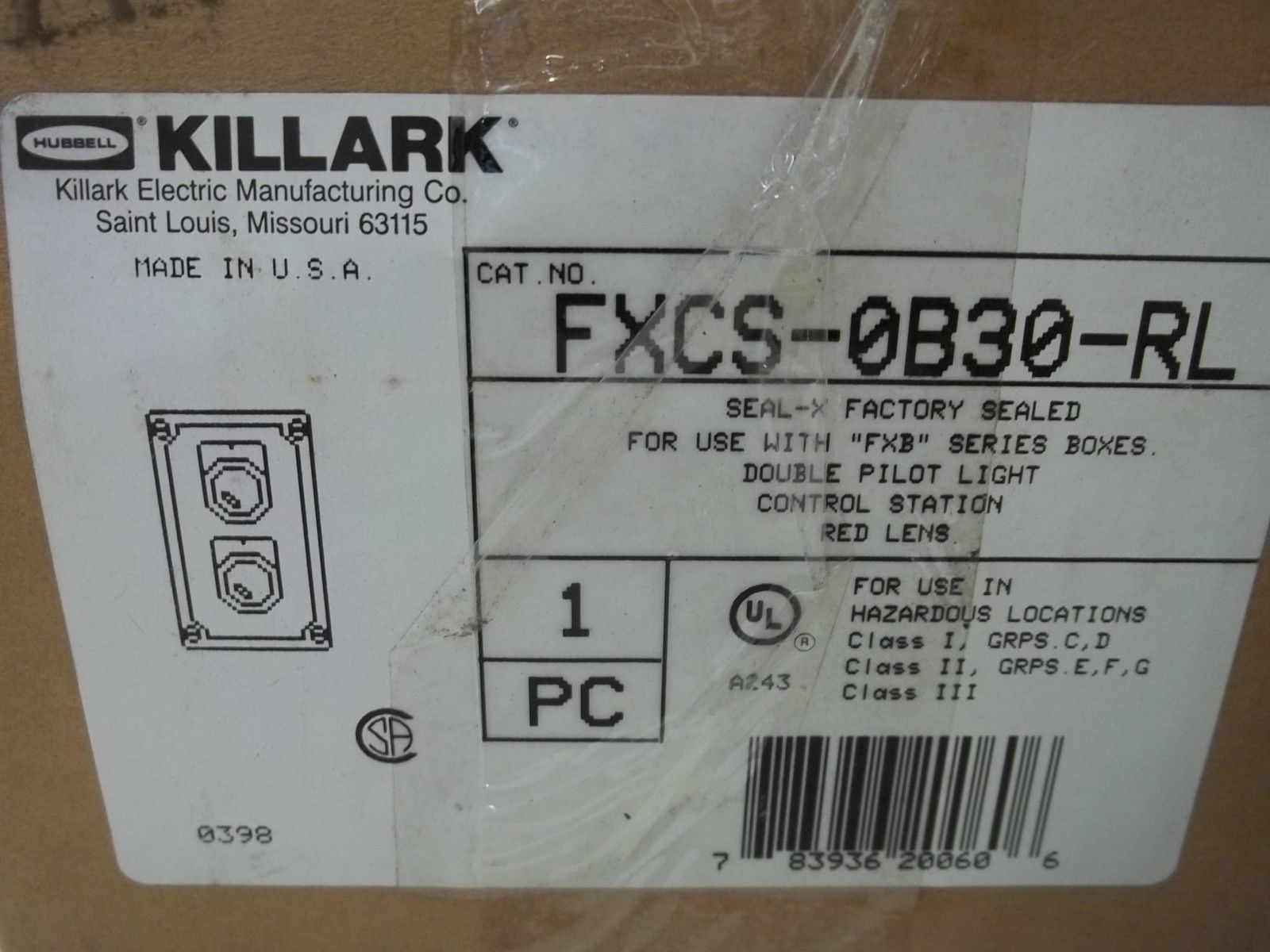KILLARK FXCS-0B30-RL DOUBLE PILOT LIGHT CONTROL STATION RED LENS NSMP