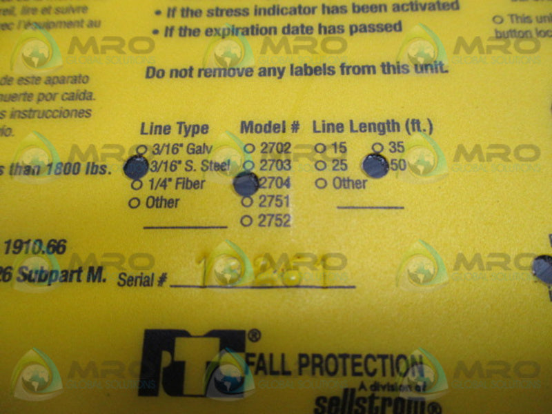 FALL PROTECTION 2704 SELF RETRTACTING LIFELINE  NSNP