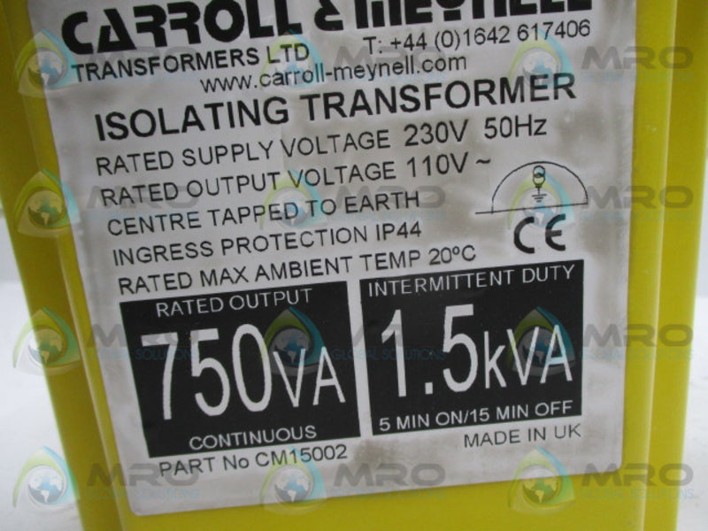 CARROLL MEYNELL CM15002 ISOLATIING TRANSFORMER  NSNP