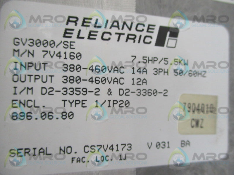 RELIANCE ELECTRIC 7V4160 AC DRIVE  UNMP