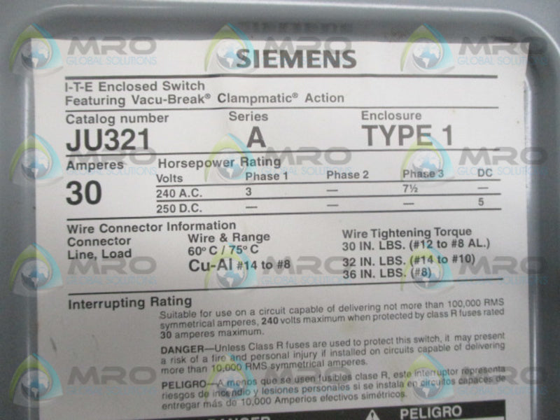 SIEMENS JU321 SAFETY SWITCH  UNMP