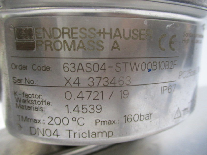 ENDRESS&HAUSER 63AS04-STW00B10B2F FLOW METER (AS PICTURED)  UNMP