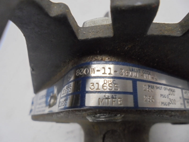 JAMESBURY 3-830W-11-3600-MT-A BUTTERFLY VALVE SIZE 3  UNMP
