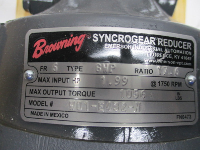 BROWNING W01-E432-N GEAR REDUCER RATIO 17.6 1.99 HP 1750 RPM  NSMP