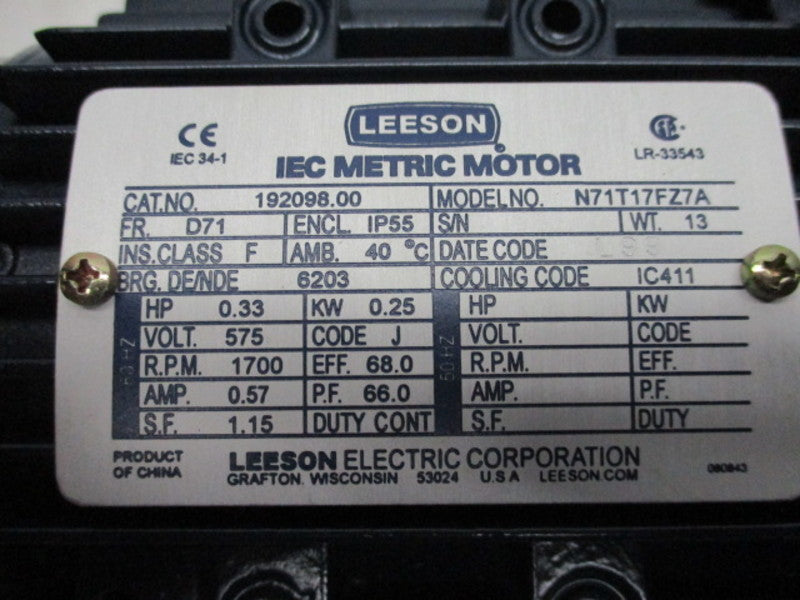 LEESON 192098.00 METRIC MOTOR 1700 RPM 1/3HP  UNMP