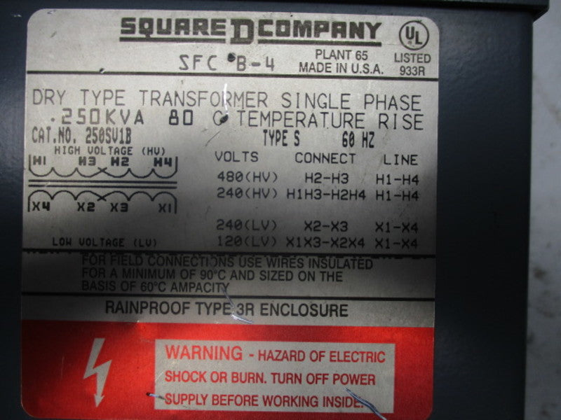 SQUARE D 250SV1B GENERAL PURPOSE TRANSFORMER  UNMP