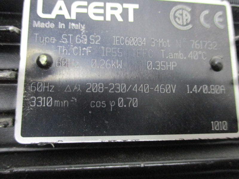 LAFERT ST-63-S2 MOTOR 3310 RPM .35 HP  UNMP