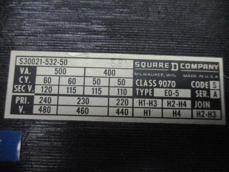 SQUARE D E0-5 TRANSFORMER  UNMP