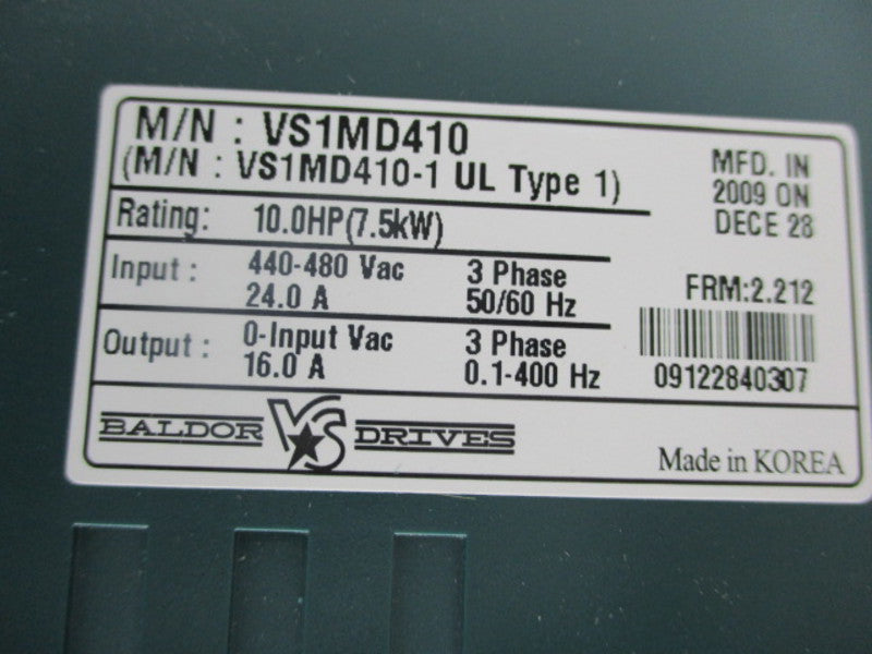 BALDOR VS1MD410 AC DRIVE 460V 10HP  NSMP