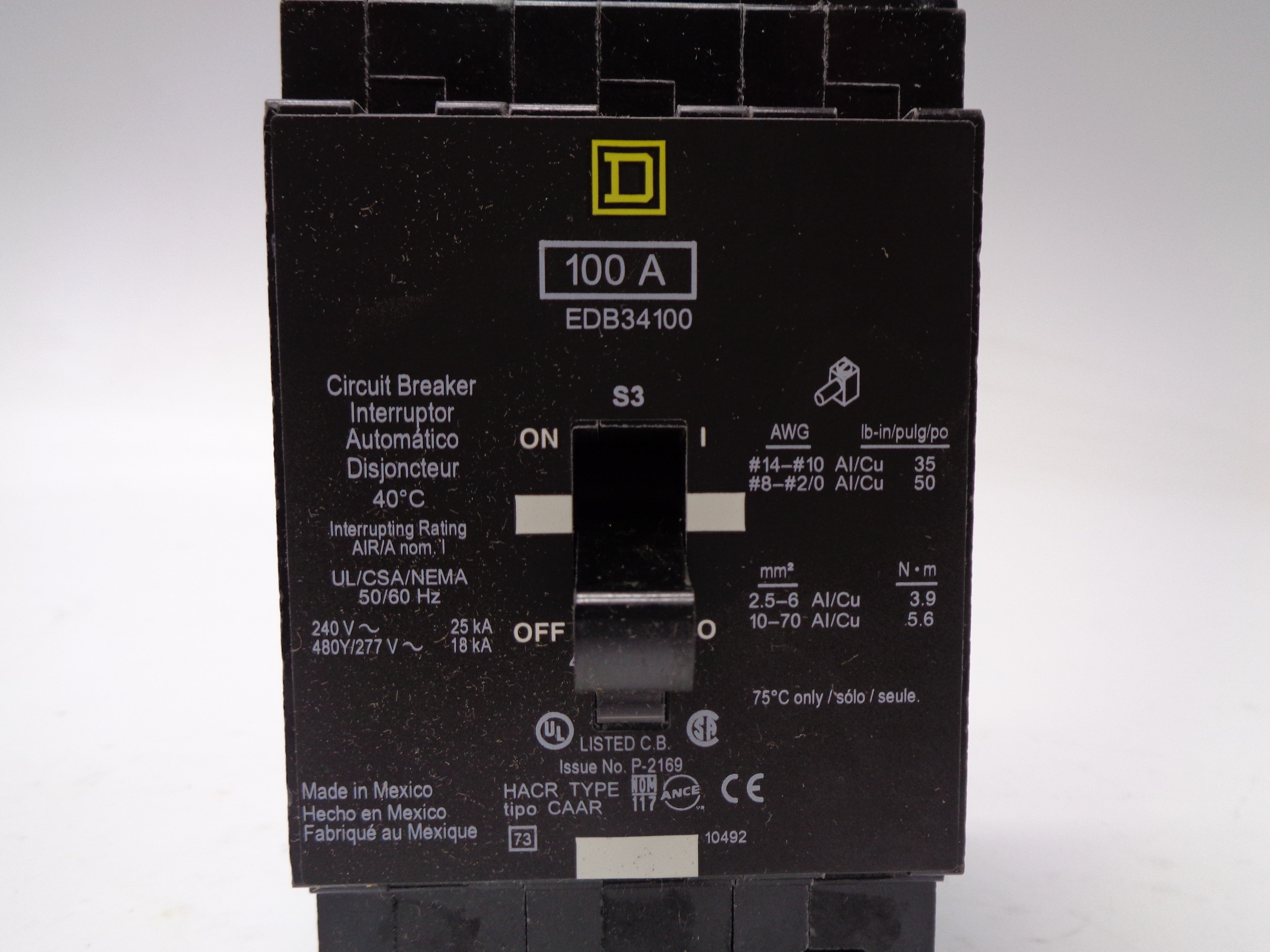 SQUARE D EDB34100 277V 100A NSMP