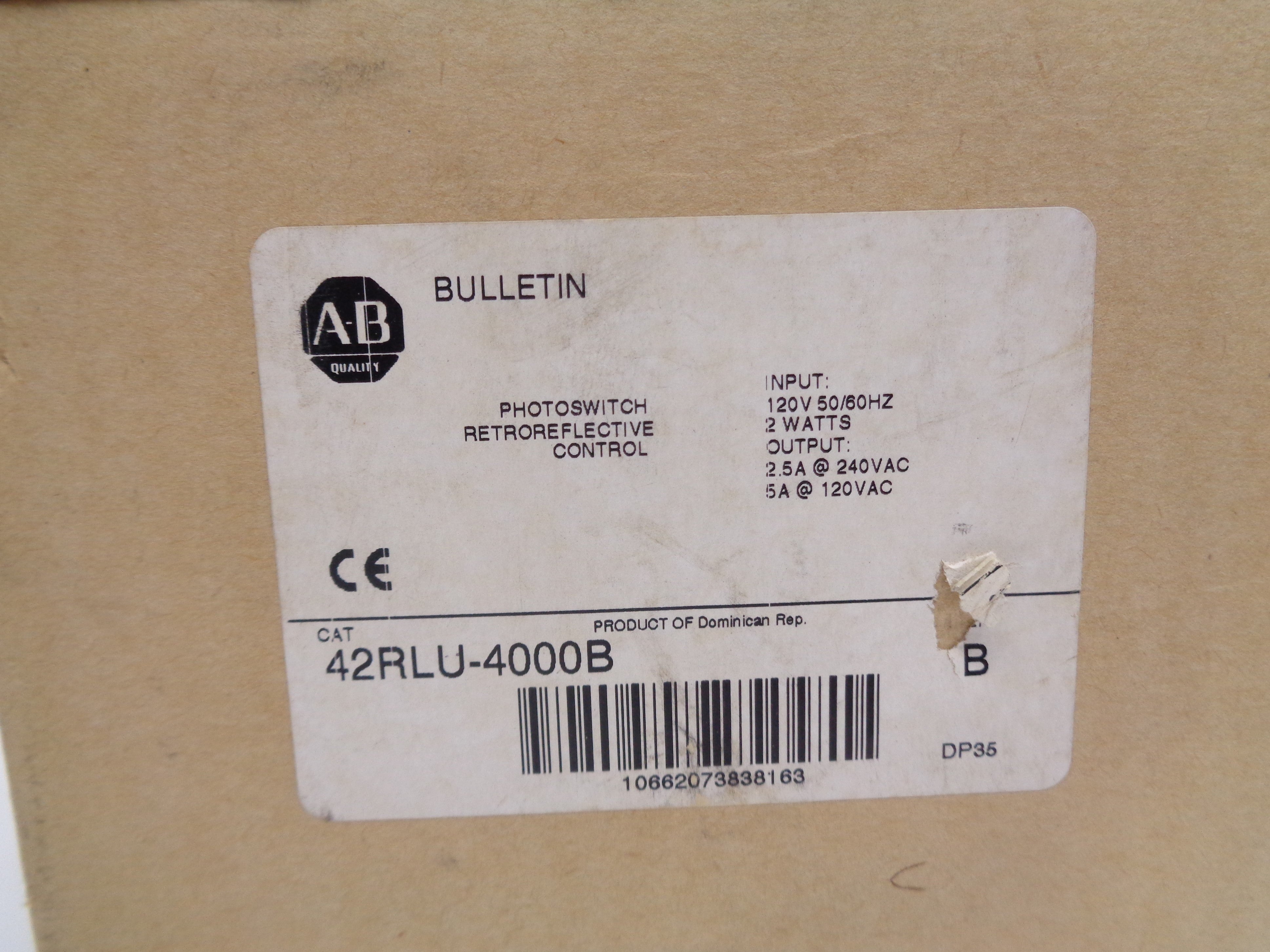 ALLEN BRADLEY 42RLU-4000B SER. B 120V 5A (BR/WH) NSMP