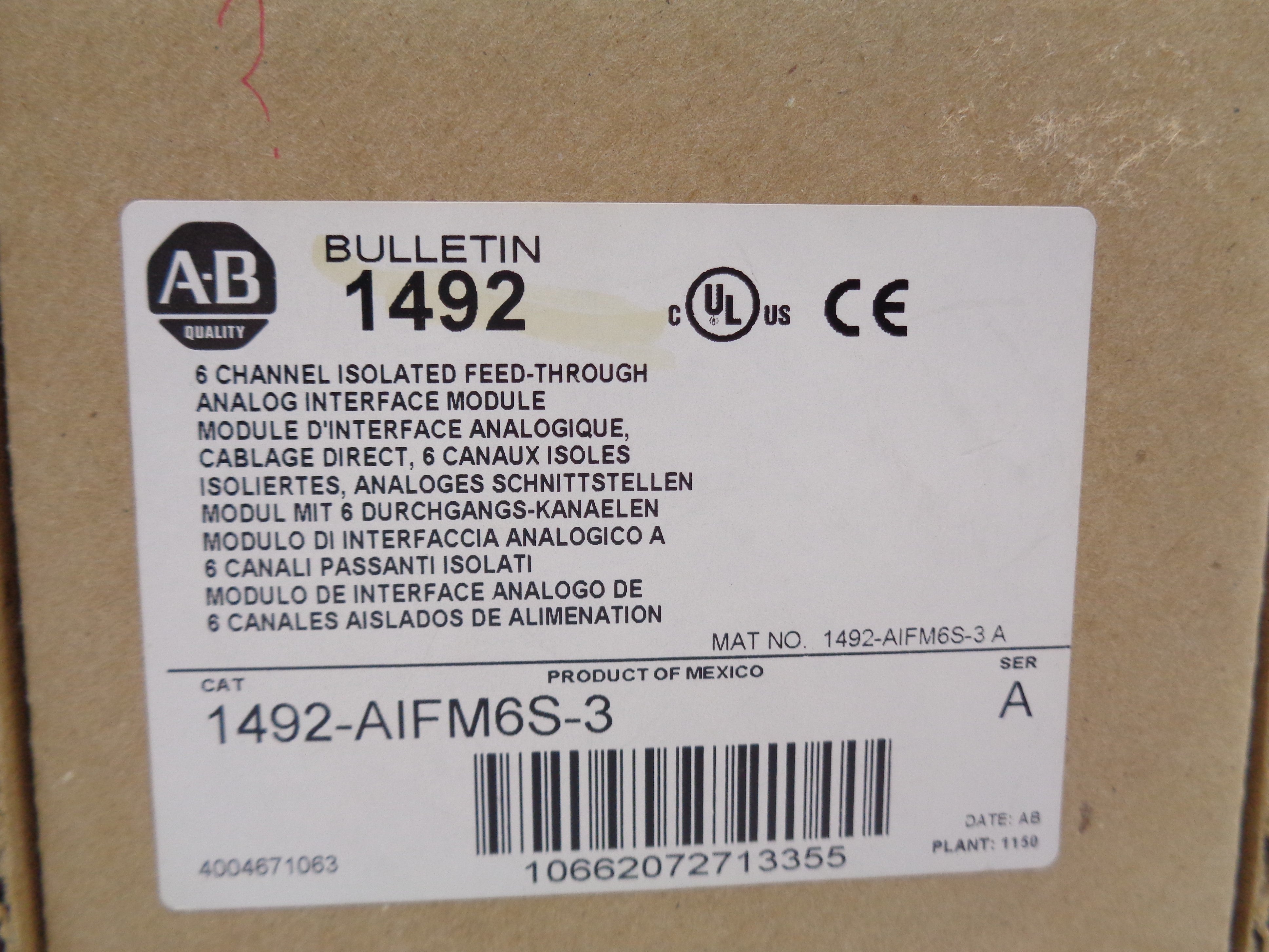 ALLEN BRADLEY 1492-AIFM6S-3 SER. A 0-132VAC/DC (BR/WH) NSMP