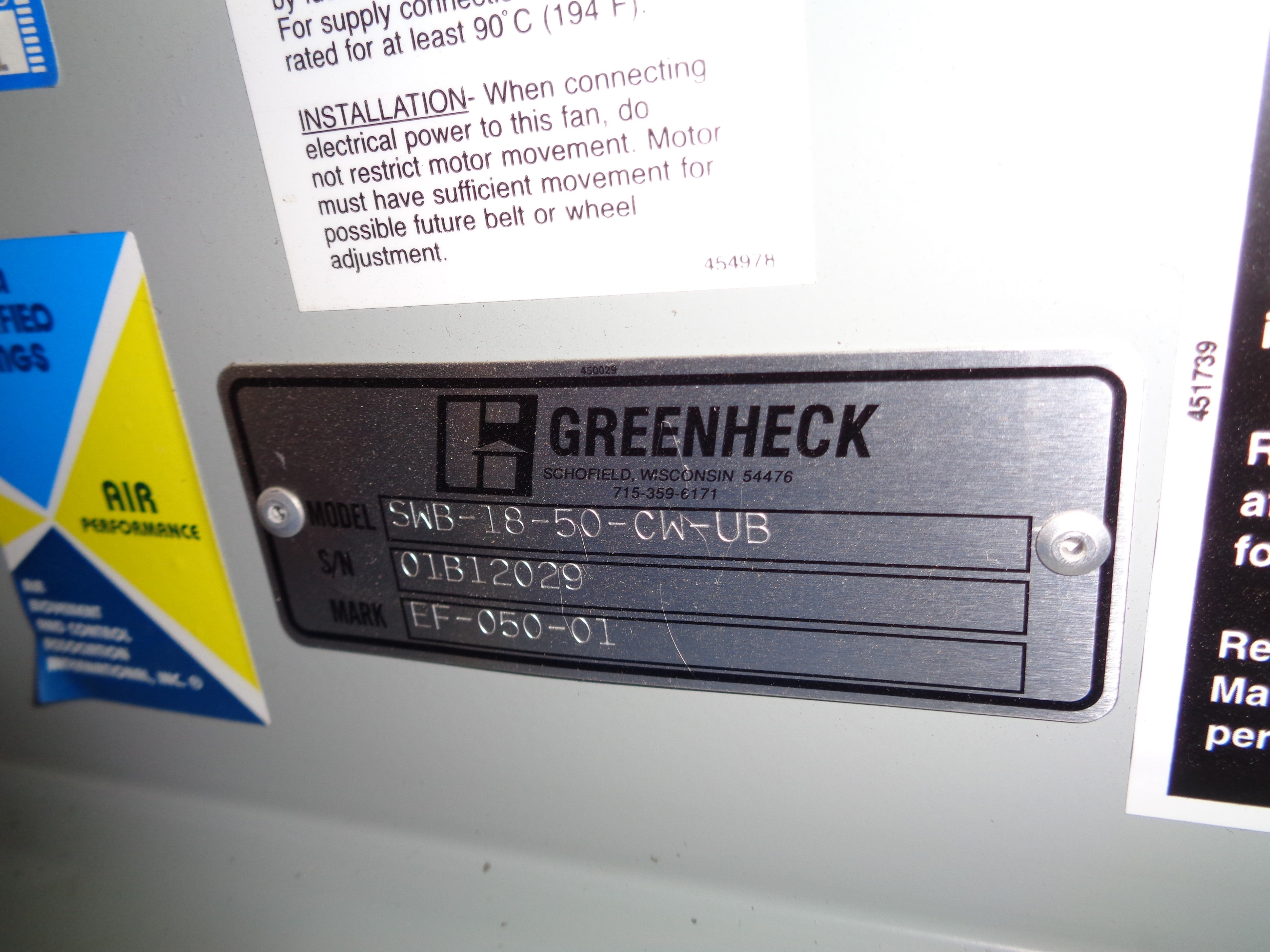 GREENHECK SWB-18-50-CW-UB NSNP