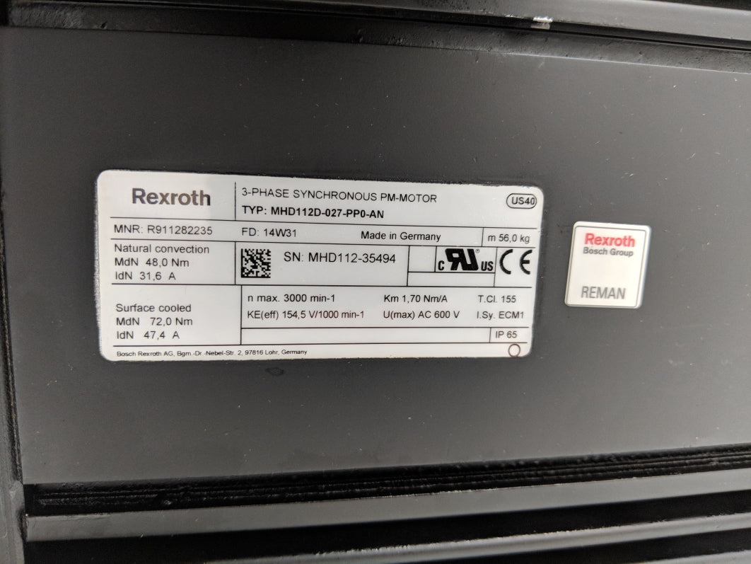 REXROTH MHD112D-027-PP0-AN R911282235 REMAN