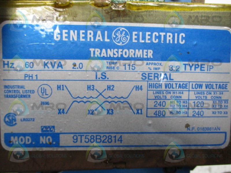 GENERAL ELECTRIC 9T58B2814 TRANSFORMER  NSNP