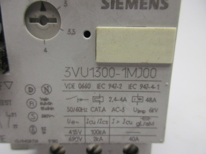 SIEMENS 3VU1300-1MJ00 600VAC 2.4-4A UNMP