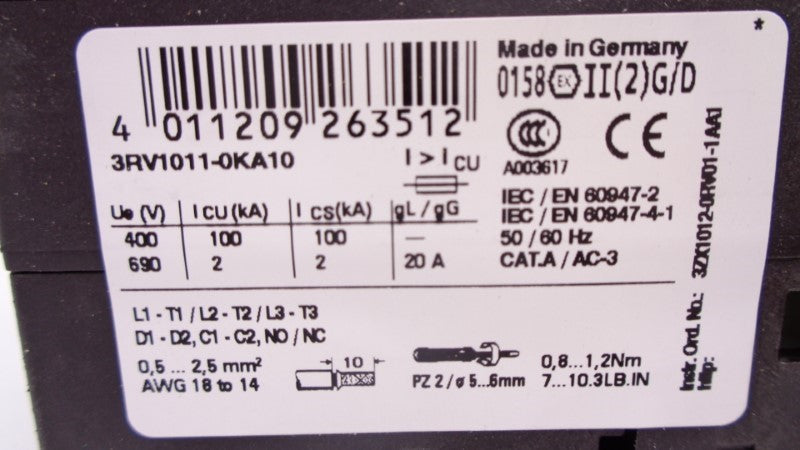 SIEMENS 3RV1011-0KA10 690V 0.9-1.25A NSMP
