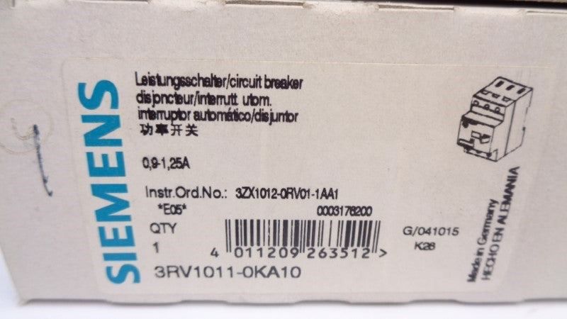 SIEMENS 3RV1011-0KA10 690V 0.9-1.25A NSMP