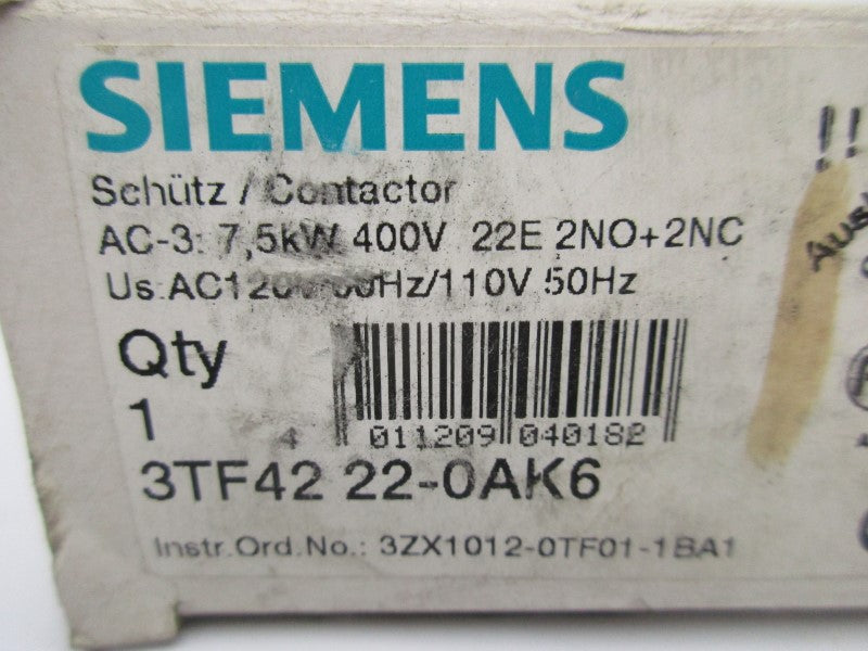 SIEMENS 3TF42 22-0AK6 110/120V NSMP