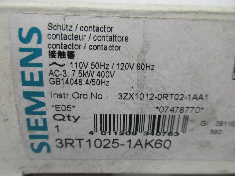 SIEMENS 3RT1025-1AK6Q 110/120VAC NSMP