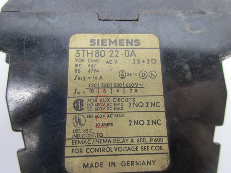SIEMENS 3TH8022-0A 115V UNMP