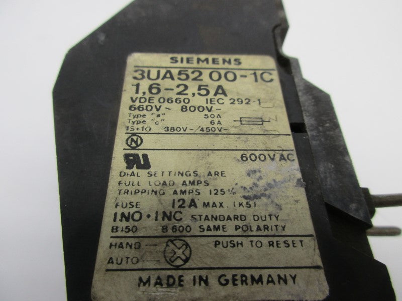 SIEMENS 3UA5200-1C 1.6-2.5A 600VAC UNMP