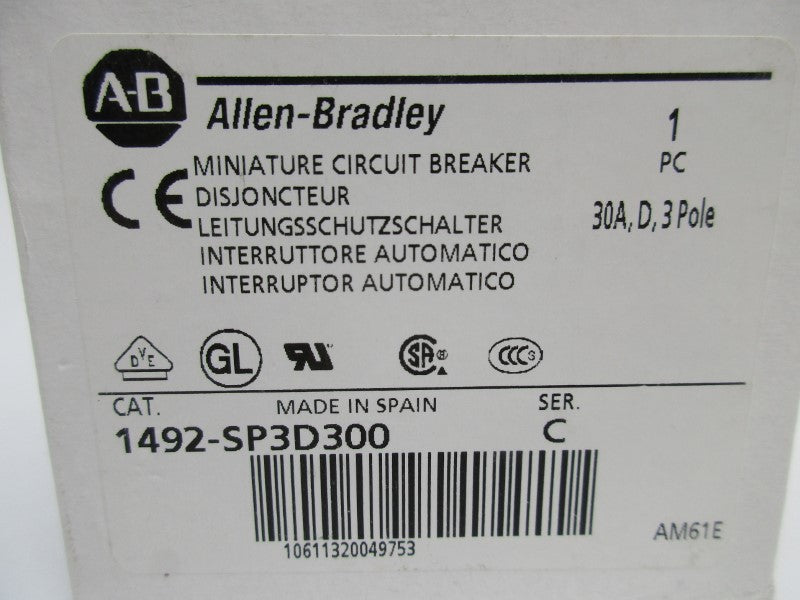 ALLEN BRADLEY 1492-SP3D300 SER. C 30A 480/277VAC NSMP