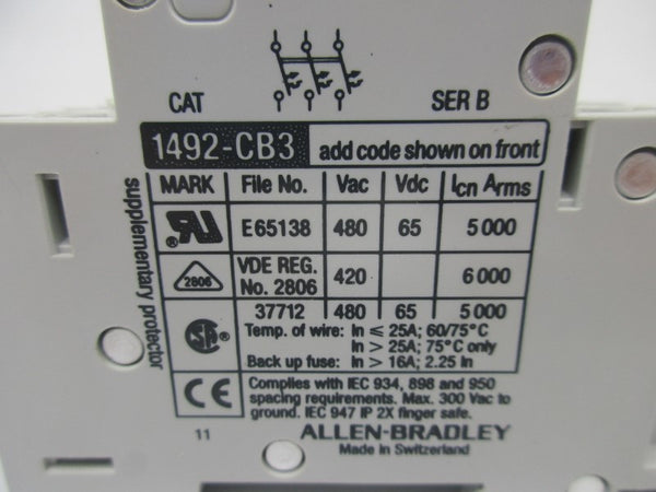 ALLEN BRADLEY 1492-CB3H050 SER. B 480VAC 5A NSNP