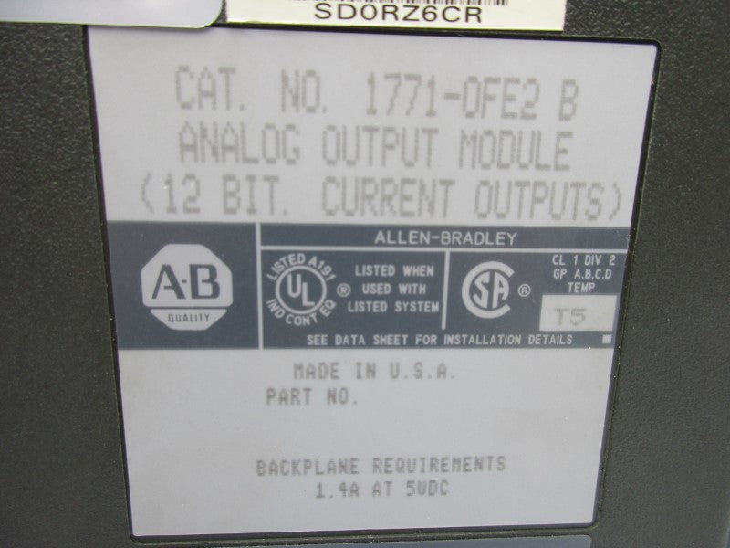 ALLEN BRADLEY 1771-OFE2 SER. B F/W B 5VDC 1.4A (NO TERMINAL)  UNMP