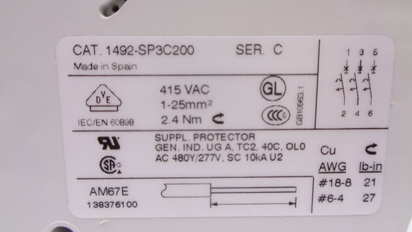 ALLEN BRADLEY 1492-SP3C200 SER. C 20A 415VAC NSNP