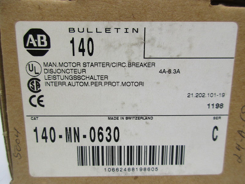 ALLEN BRADLEY 140-MN-0630 SER. C 600V 4-6.3A (BR/WH) NSMP