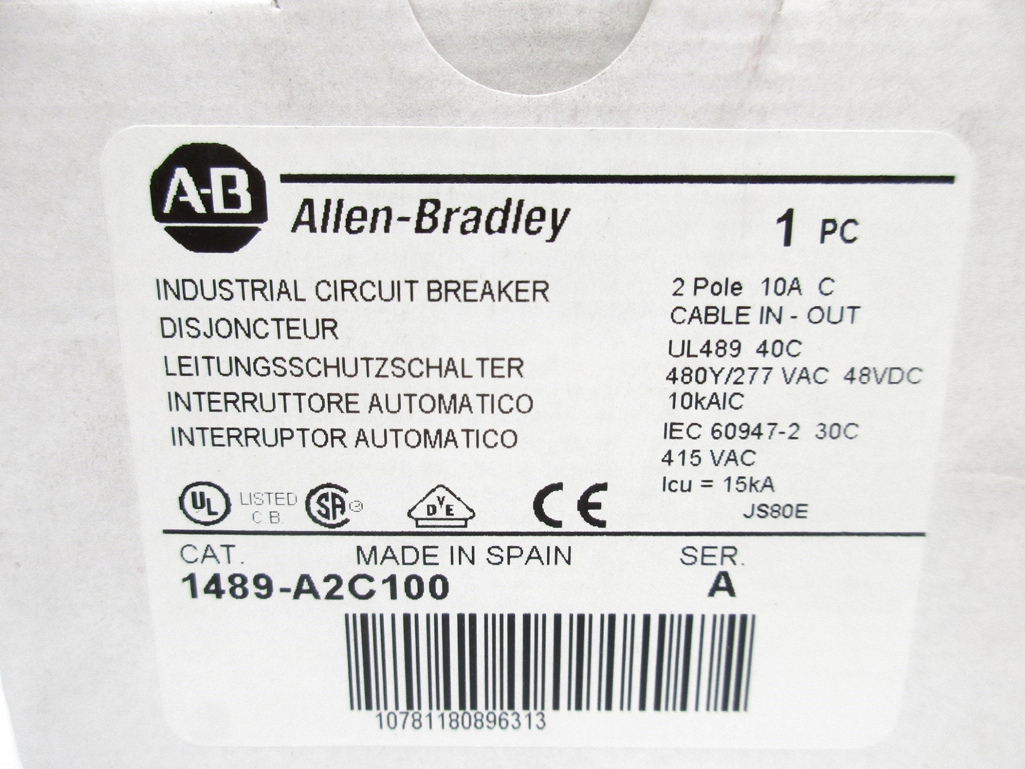 ALLEN BRADLEY 1489-A2C100 SER. A 277V 10A NSMP