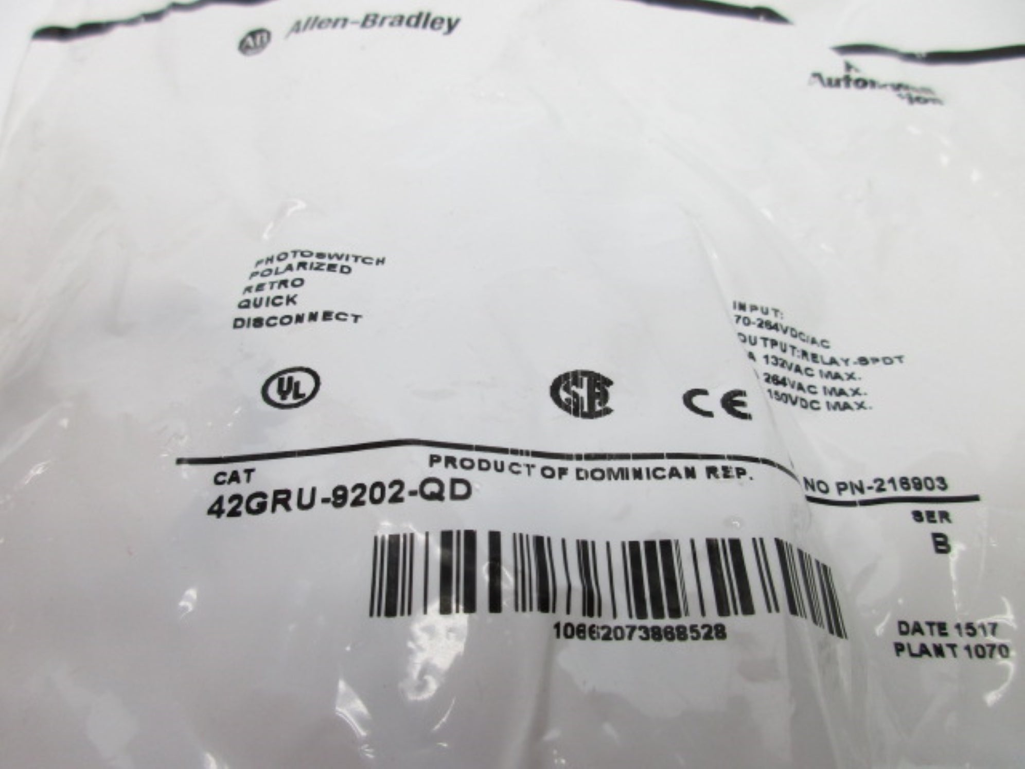ALLEN BRADLEY 42GRU-9202-QD SER. B 70-264VDC/AC 1A NSMP