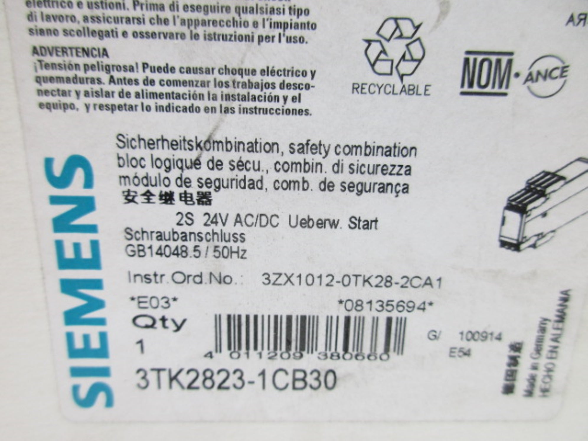 SIEMENS 3TK2823-1CB30 24VAC/DC NSMP