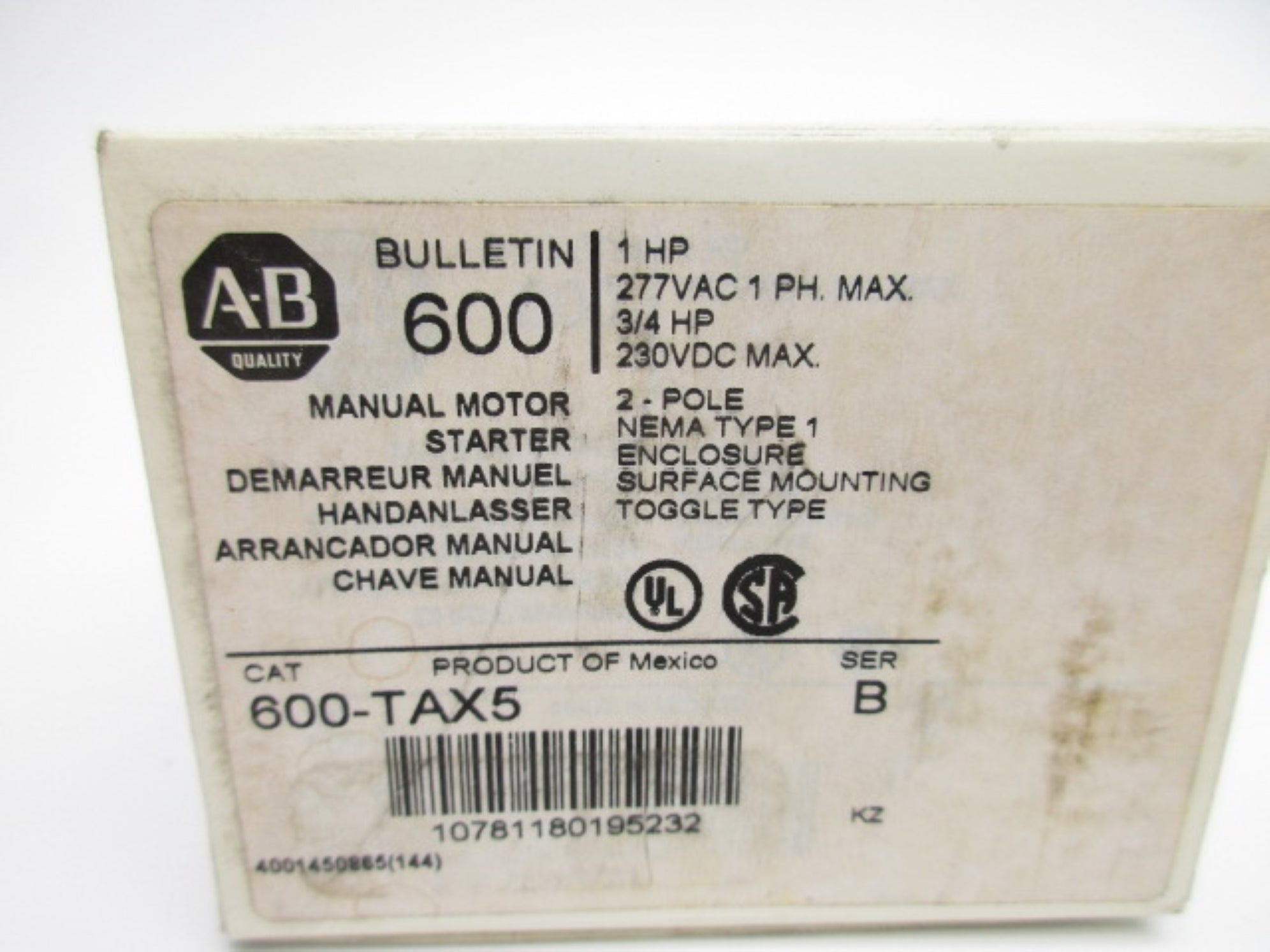 ALLEN BRADLEY 600-TAX5 SER. B 277VAC (WH) NSMP