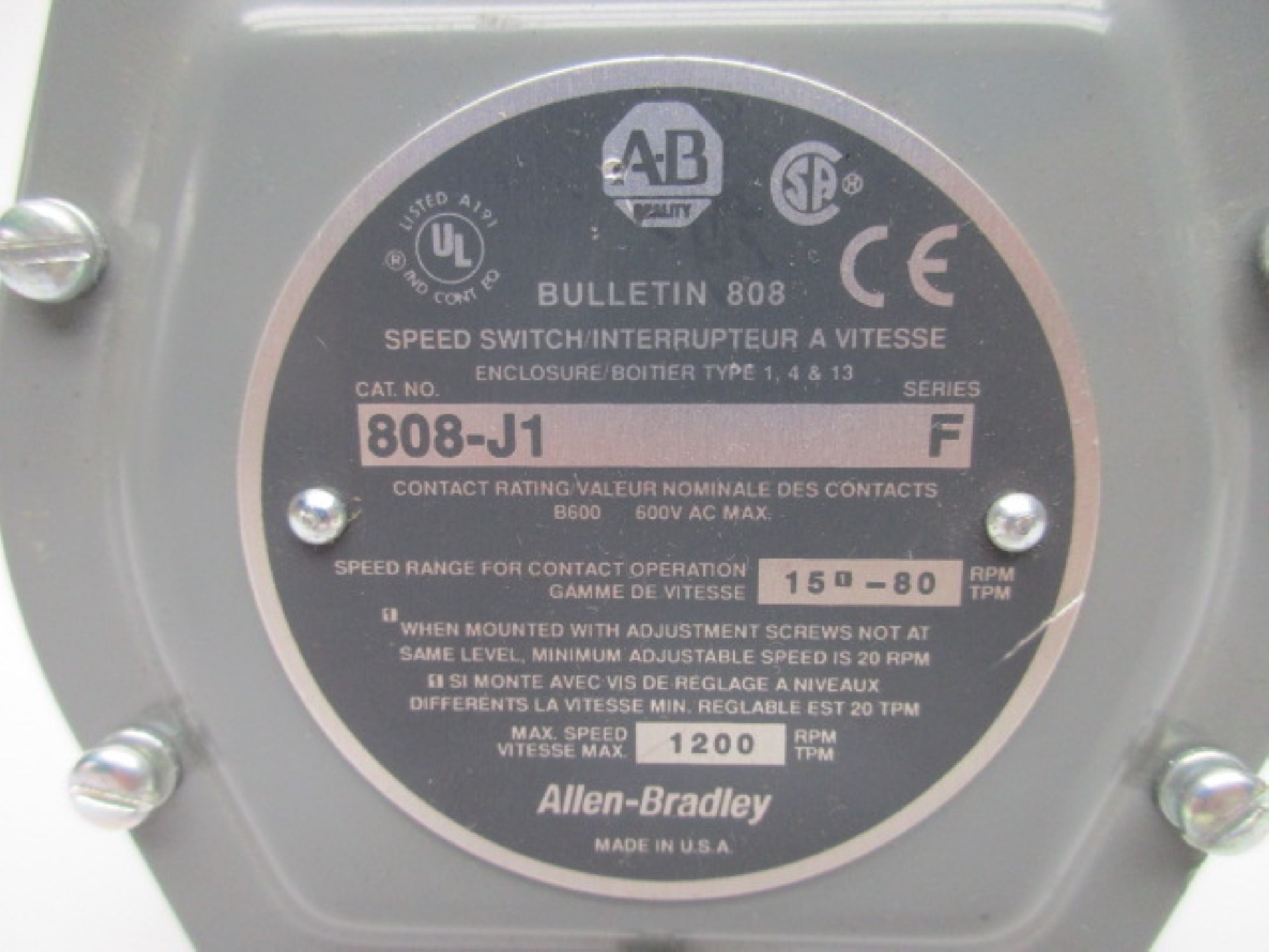 INDUSTRIAL SPARE PART 808-J1 SER. F 600VAC NSNP